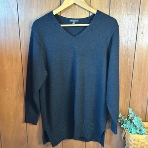 Carolyn Taylor Womens‎ 1X/1X Black V Neck Long Sleeve Tunic Sweater Pullover